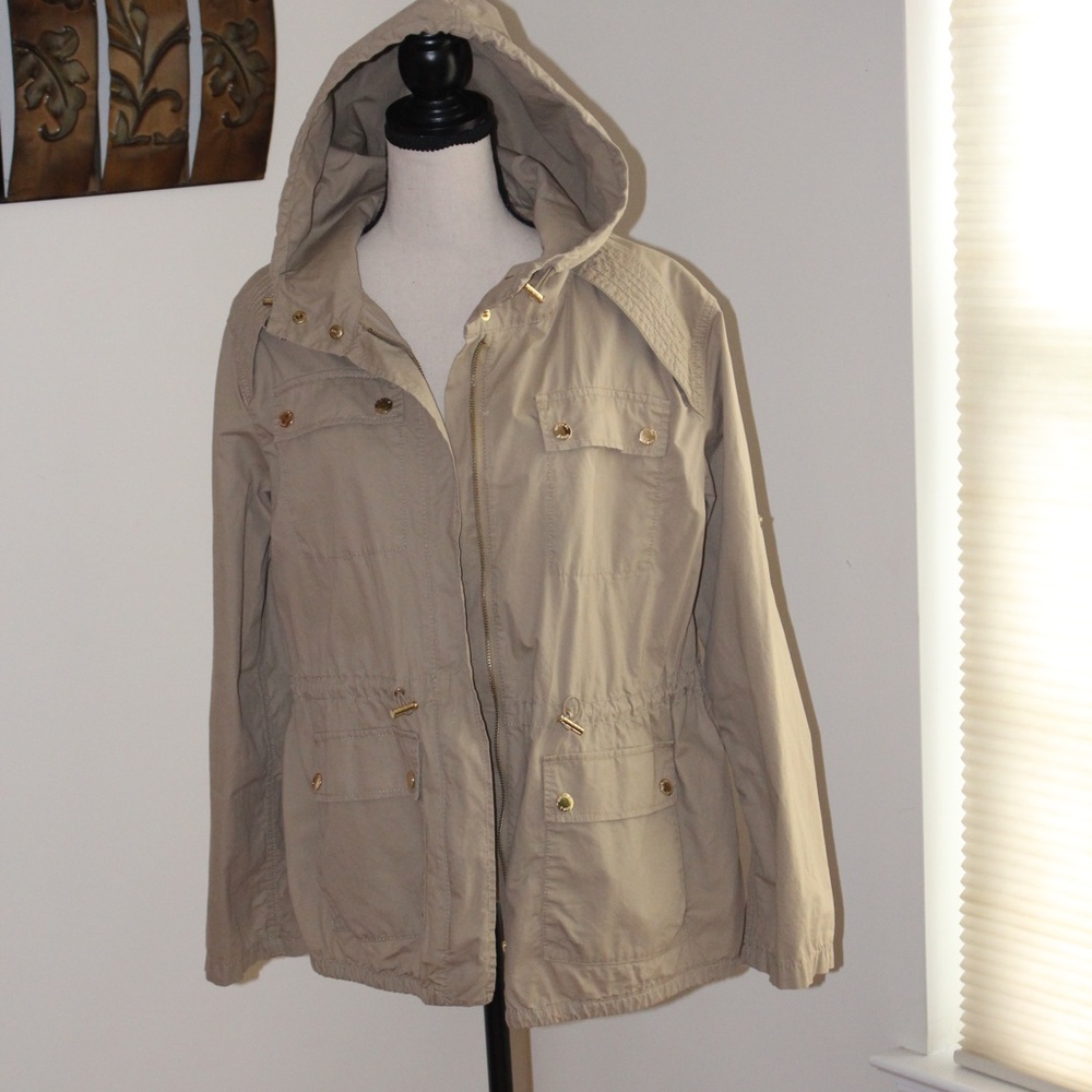 Michail Kors, tan lightweight  jacket with hood .....